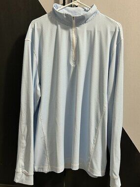 Rorie Whelan Golf‎ 1/4 Zip Light Blue/White Striped Pullover Men's Size XXL